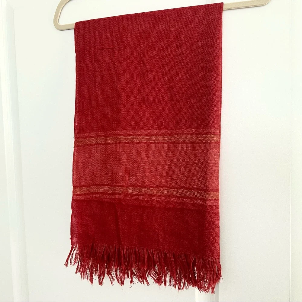 Red & Gold Lightweight Scarf With Fringe - Shawl / Wrap